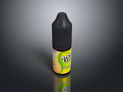 AVO E Liquid Vape Juice With Yellow Label Black Cap And Small Bottle Packaging 3d model