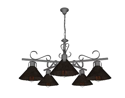 Vintage Industrial Chandelier With Curved Decorative Arms And Five Brown Shades 3d model