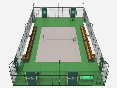 Outdoor Tennis Court Fitness Training Facility With Green Surface Seating Fencing And Lighting 3d model