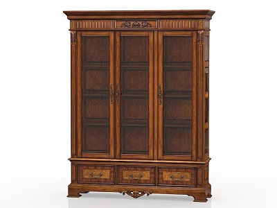 Dark Brown Wooden Filing Cabinet With Carved Details Three Doors And Bottom Drawers 3d model