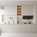 Modern Open Layout Kitchen Interior With White Cabinets And Countertop 3d model