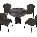Modern Round Dining Table Set With Marble Top And Four Gray Upholstered Chairs 3d model