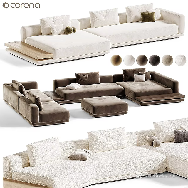 Comfortable Modern Sectional Sofa With Velvet Upholstery Multiple Color Options 3d model