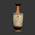 Ancient Ceramic Vase Sculpture With Painted Figure Design And Black Rim
