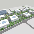 Modern Industrial Park Featuring Glass Curtain Walls Connected Buildings And Greenery