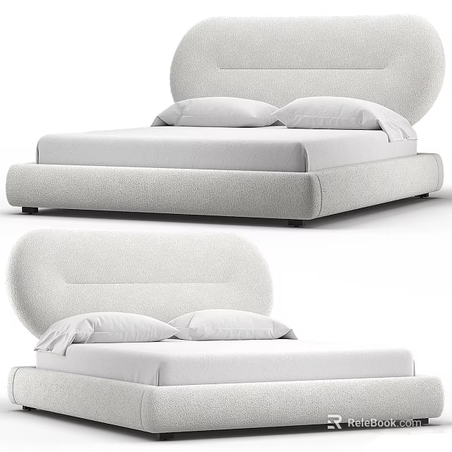 Elegant Modern Upholstered Double Bed With Curved Headboard And White Pillows 3d model 