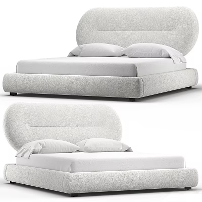 Elegant Modern Upholstered Double Bed With Curved Headboard And White Pillows 3d model