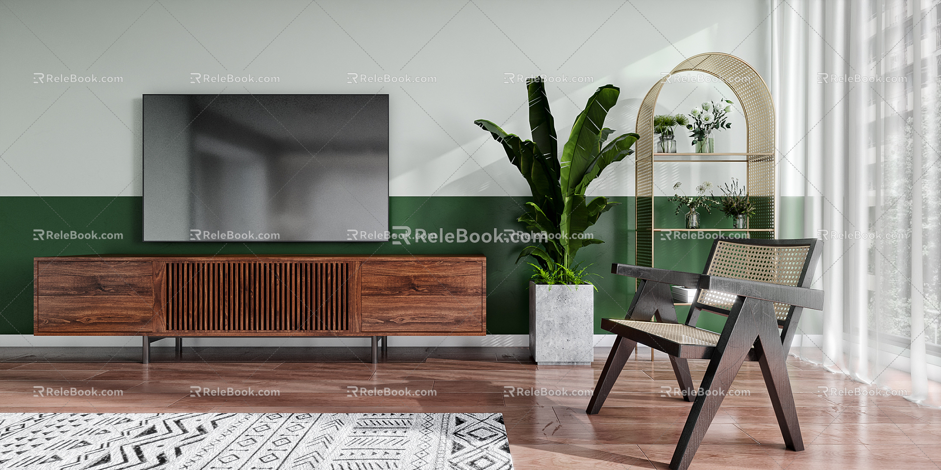 Modern TV Cabinet Flower Rack 3d model