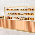 Bakery Display Shelf With Multiple Tiers Glass Doors And Various Bread Types