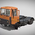Orange Truck Cab Front View With Open Door And Black Wheels 3d model