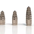 Three Ancient Stone Pagoda Models With Different Heights And Traditional Design