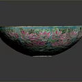Intricate Carved Bowl Sculpture With Turquoise Pink Floral Patterns And Artistic Design