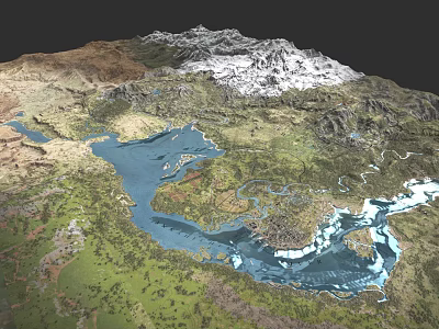 Detailed Micro Terrain Model Featuring Mountains Lakes Green Vegetation And Rivers 3d model