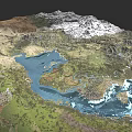 Detailed Micro Terrain Model Featuring Mountains Lakes Green Vegetation And Rivers