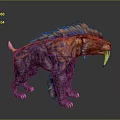 Ferocious Mythical Beast With Spiky Purple And Orange Fur And Long Fangs