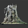 Natural Wooden Tree Stump Decoration With Detailed Texture And Green Grass Base