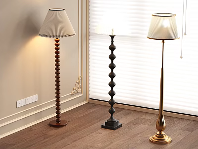 Modern Floor Lamps With Beaded Spiral Bases And Light Pleated Shades 3d model