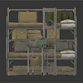 Industrial Style Metal Bunk Beds With Mattresses Shelving Units And Storage Carts