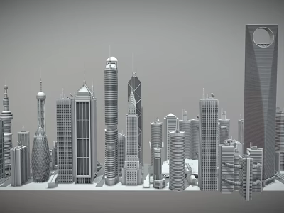 Silver Gray Cityscape With Various Tall Modern Buildings And Skyscrapers 3d model