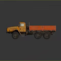 Vintage Yellow Truck with Red Cargo Bed and Six Wheel Design