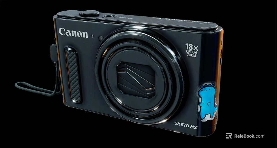 Canon SX610 HS Digital Camera With 18X Optical Zoom Black Compact Design And Cartoon Sticker 3d model 