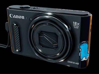 Canon SX610 HS Digital Camera With 18X Optical Zoom Black Compact Design And Cartoon Sticker 3d model