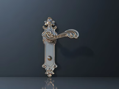 Elegant Ornate Gold Brass Door Handle With Intricate Carved Floral Patterns 3d model