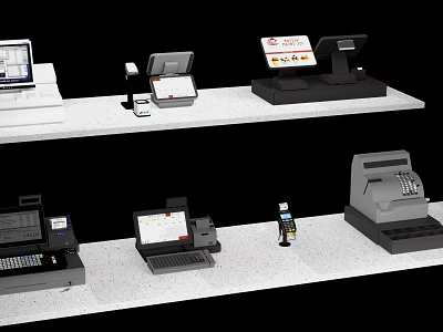 Retail POS System Equipment With Cash Registers Scanners And Display Screens 3d model