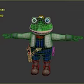 Cartoon Frog Character With Orange Hat White Coat Blue Overalls Tool Belt And Arms Outstretched