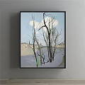 Wall Mounted Landscape Painting With White Ducks Reeds And Colorful Accents