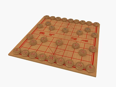 Traditional Chinese Chess Decorative Ornament Set With Wooden Pieces And Classic Board 3d model