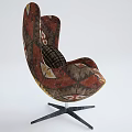 Colorful Egg Shaped Accent Chair with Geometric Patterns Plaid Cushion and Metal Base