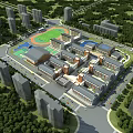 Well Designed School Campus With Academic Buildings Sports Field And Surrounding Greenery