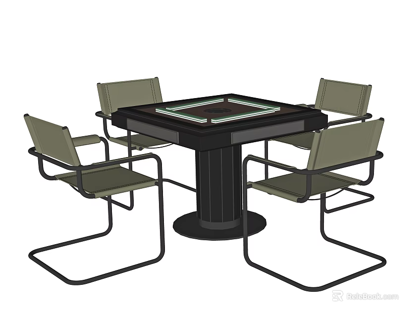 Modern Black Entertainment Table With Four Chairs And Game Board Surface 3d model 