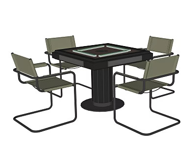Modern Black Entertainment Table With Four Chairs And Game Board Surface 3d model