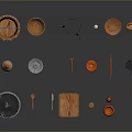 Assorted Daily Household Items Including Wooden Bucket Bowls Metal Tools Plates Spoons and Cutting Board