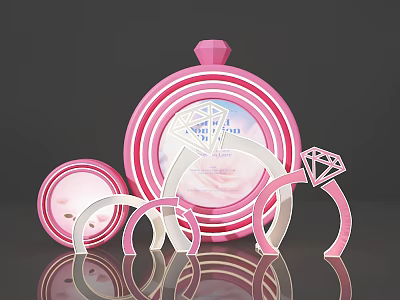 Pink And White Circular Decorations Photo Spot With Diamond Shapes And Dark Background 3d model