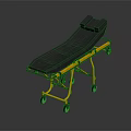 Medical Stretcher With Yellow Metal Frame Blue Mattress And Mobile Wheels