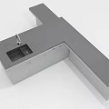 Gray Modern Kitchen Cabinets With L Shaped Countertop Sink And Faucet 3d model