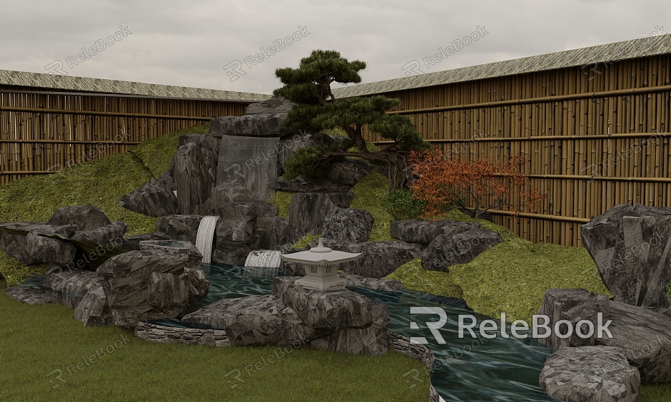 New Chinese Courtyard Landscape Rock Stone Waterscape model