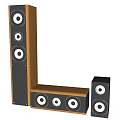 Home Theater Speaker System With Black Silver Tall Floor Center Channel And Compact Speakers