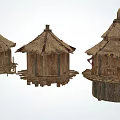 Traditional Rustic Wooden Huts With Thatched Roofs And Simple Rural Design