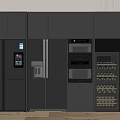 Open Concept Modern Kitchen Interior With Stylish Refrigerator Freezer And Cabinetry