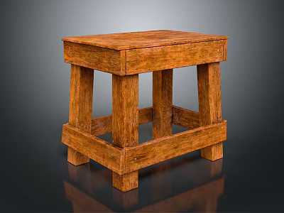 Square Top Wooden Stool With Natural Wood Grain And Sturdy Four Leg Design 3d model