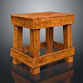Square Top Wooden Stool With Natural Wood Grain And Sturdy Four Leg Design