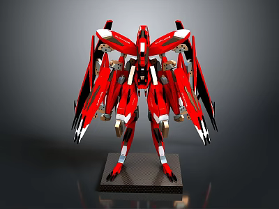 Red Winged Mecha Game Movie Character with Detailed Design and Stand Base 3d model