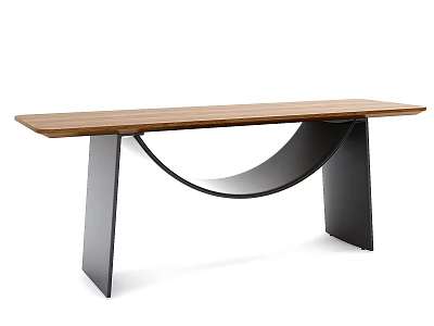 Modern Minimalist Dining Table With Rectangular Wooden Top And Black Metal Curved Legs 3d model