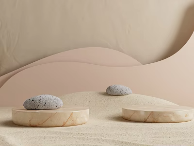 Commercial Circular Marble Display Stands Featuring Spotted Stones on Sand Base with Wavy Walls 3d model