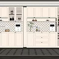 Modern Kitchen Interior With Wine Cabinet White Cabinets And Marble Countertop 3d model
