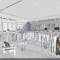 Modern Clothing Store Interior With Hanging Clothes Display Racks And Lighting Design